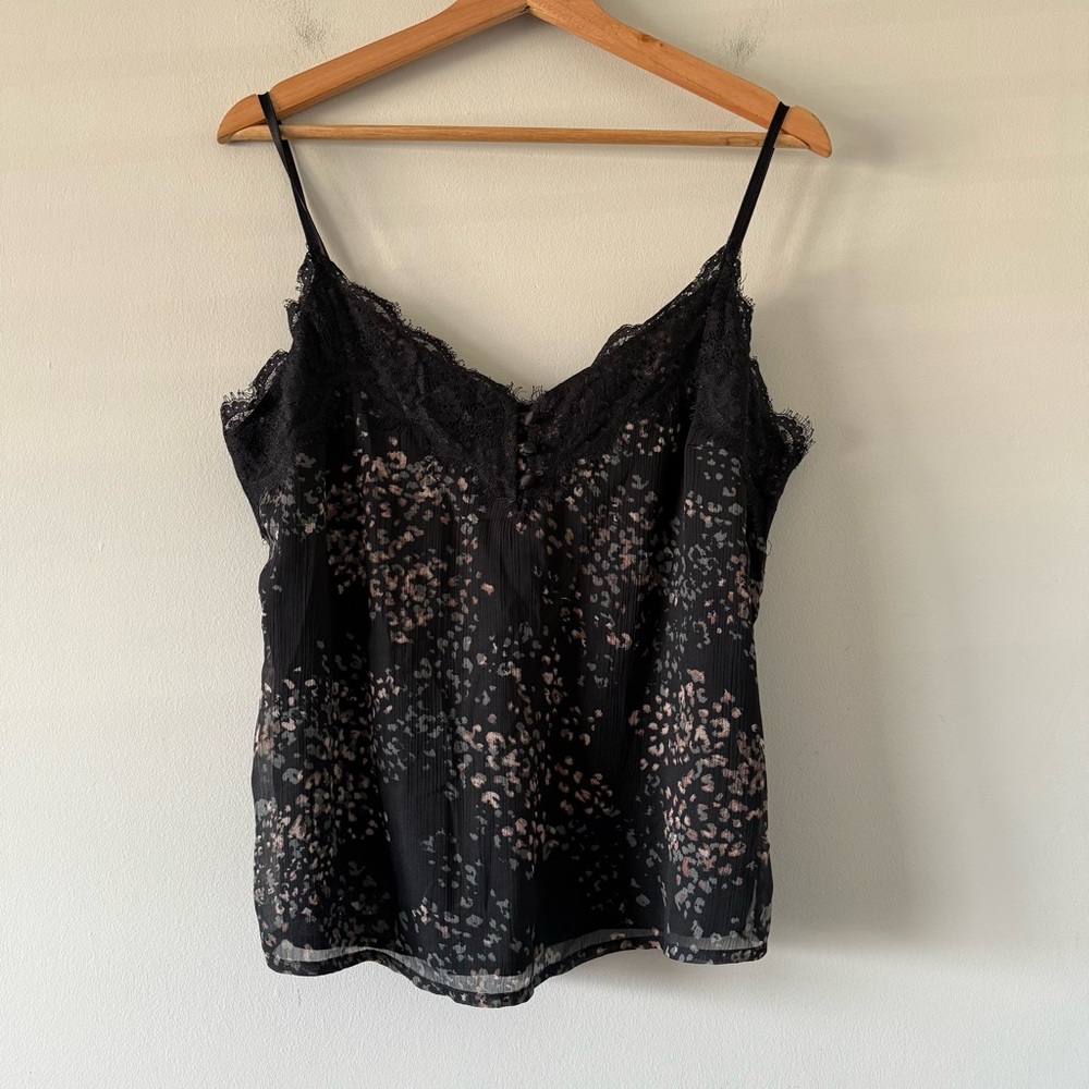 Vintage Abercrombie & Fitch Satin Ditsy Lace Cami Top Womens M Festival Boho Y2K